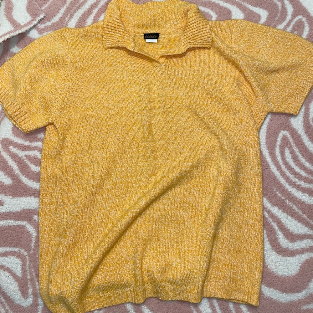 Yellow Knit Short Sleeve Sweater